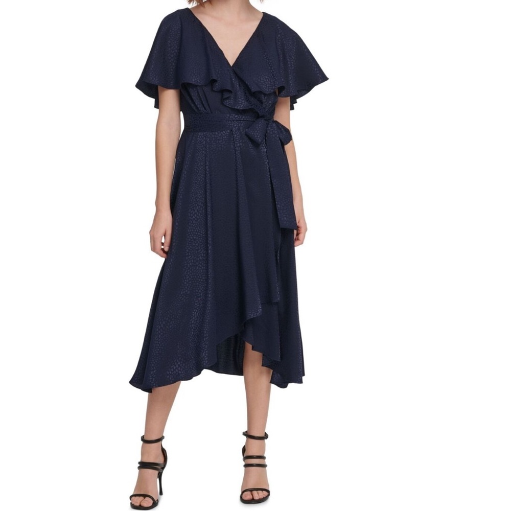 Dkny Animal Print Stretch Midi Dress Navy 6, mint condition